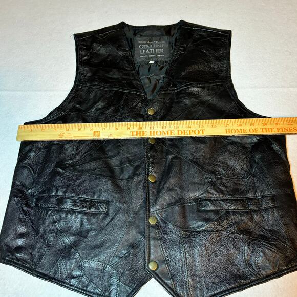 Navarre Leather Company Italian Stone Design Genuine Leather Vest XL Patches - Picture 3 of 5